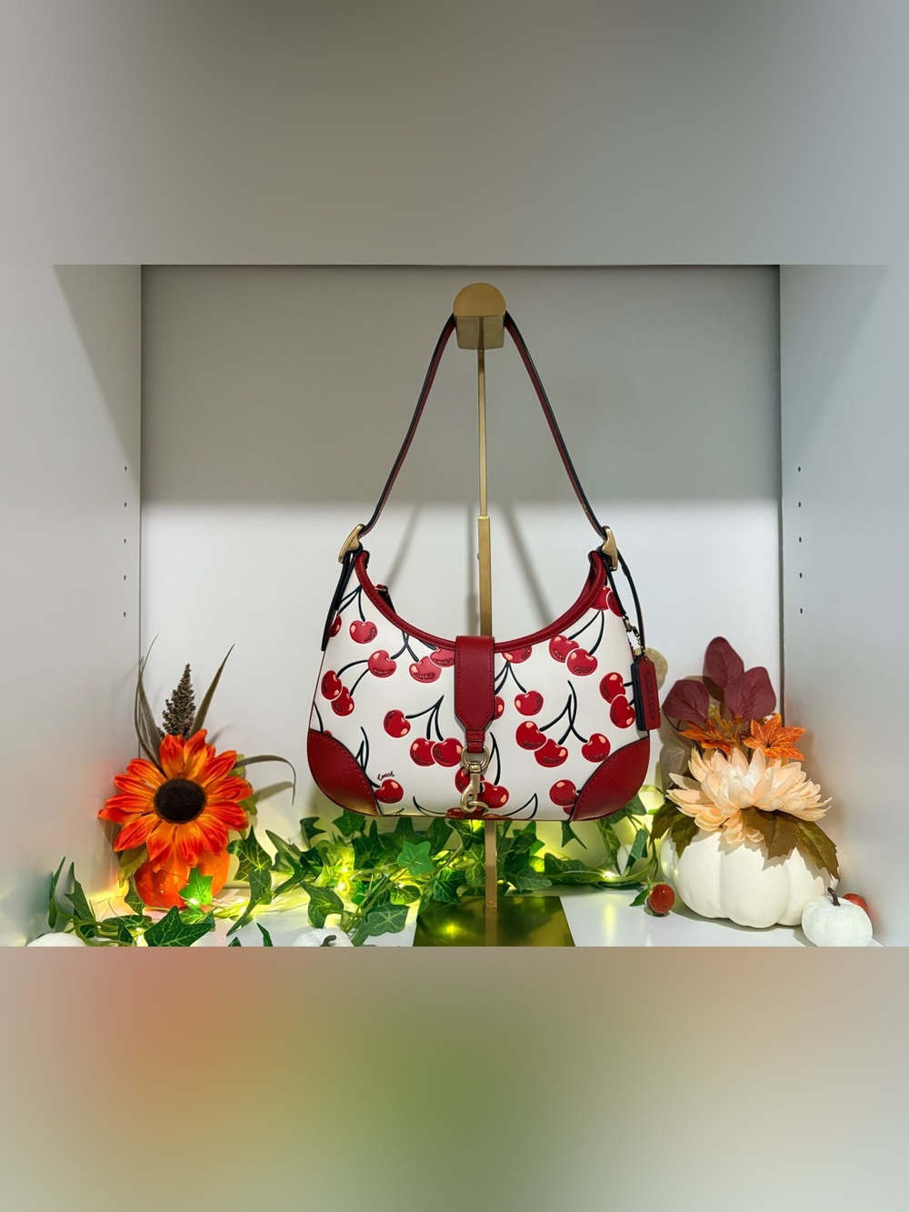 Coach Cherry-Print hamptons hobo shoulder bag